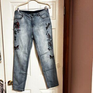 Earl Embroidered Boyfriend Jeans, SIZE 14